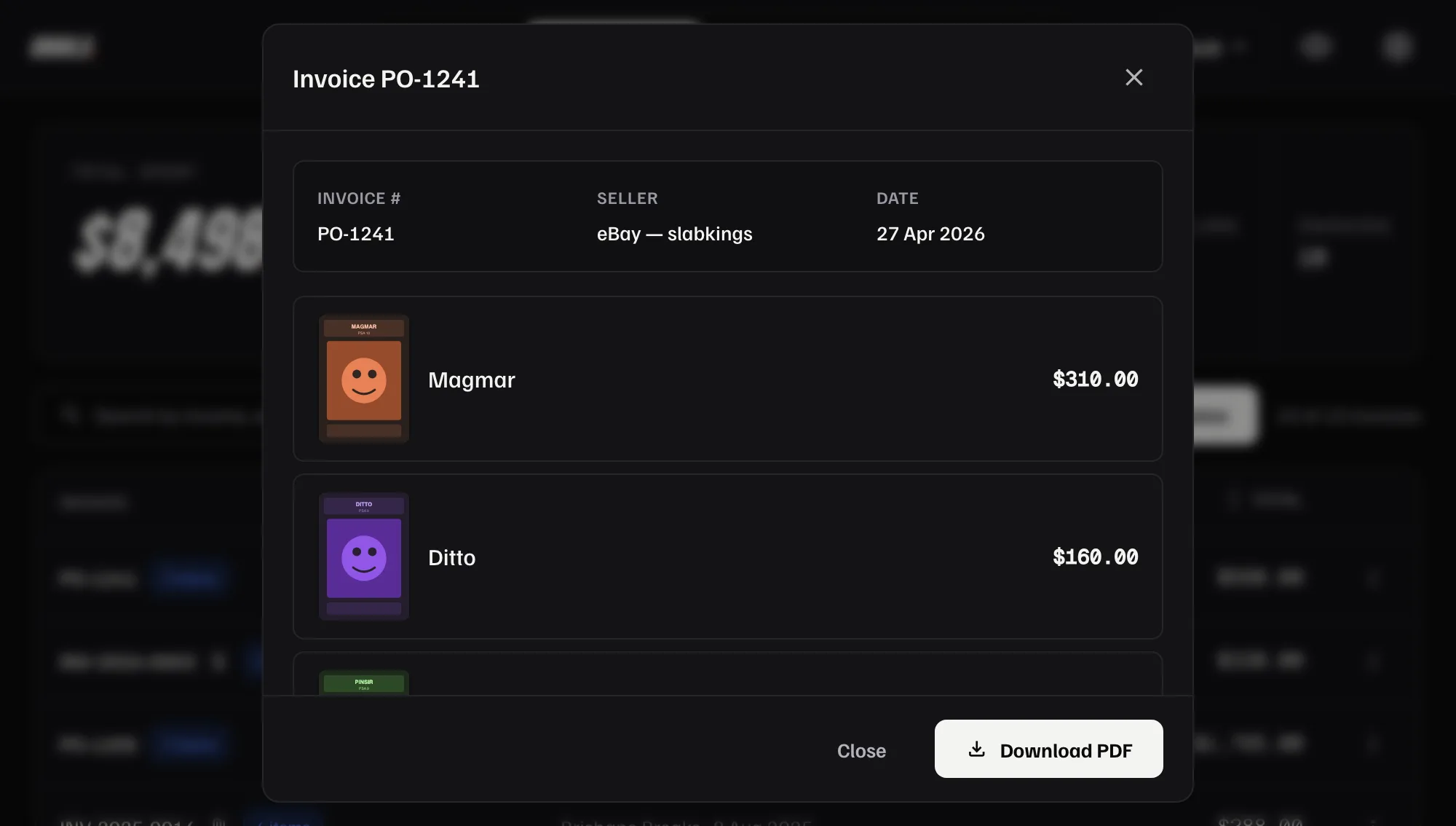 Invoices — Create PDF invoices for your purchases